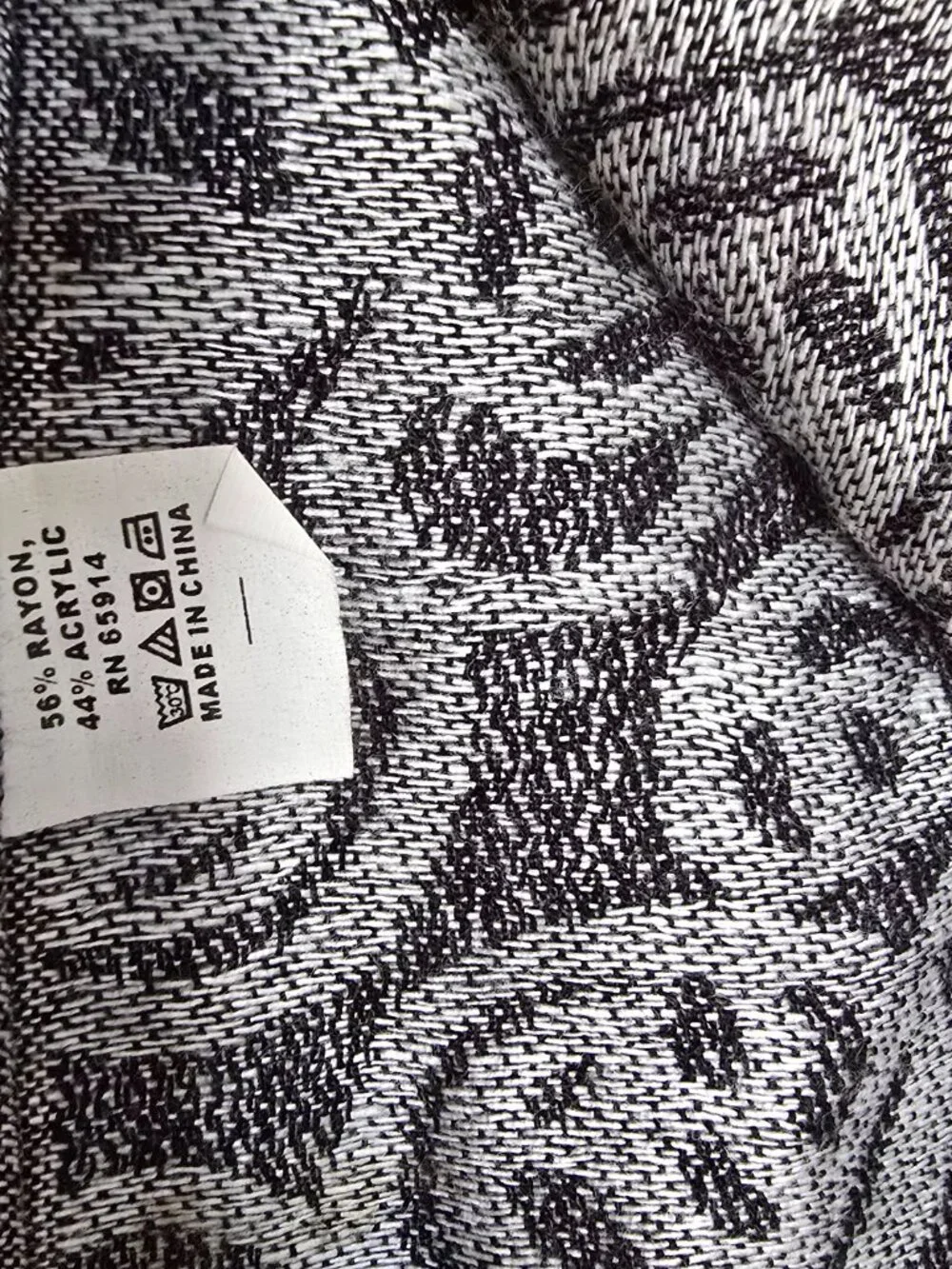Black Silver Grey Rose Floral Jacquard Scarf Fringe Hem Winter Wrap Shawl